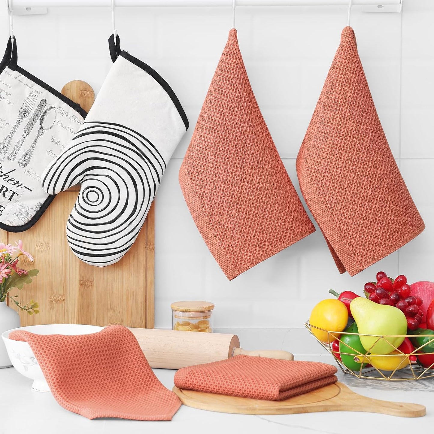 Homaxy 100% Cotton Waffle Weave Kitchen Dish Cloths, Ultra Soft Absorbent Quick Drying Dish Towels