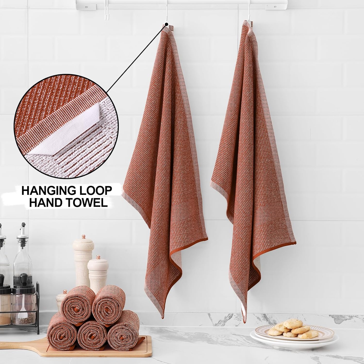 Homaxy Premium Kitchen Towels(18”x 28”, 6 Pack), Large Cotton Kitchen Hand Towels, Flat and Terry