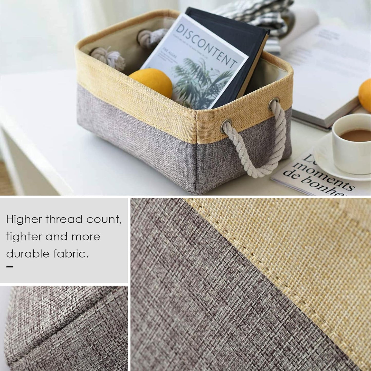TheWarmHome Decorative Basket Rectangular Fabric Storage Bin Organizer Basket with Handles for