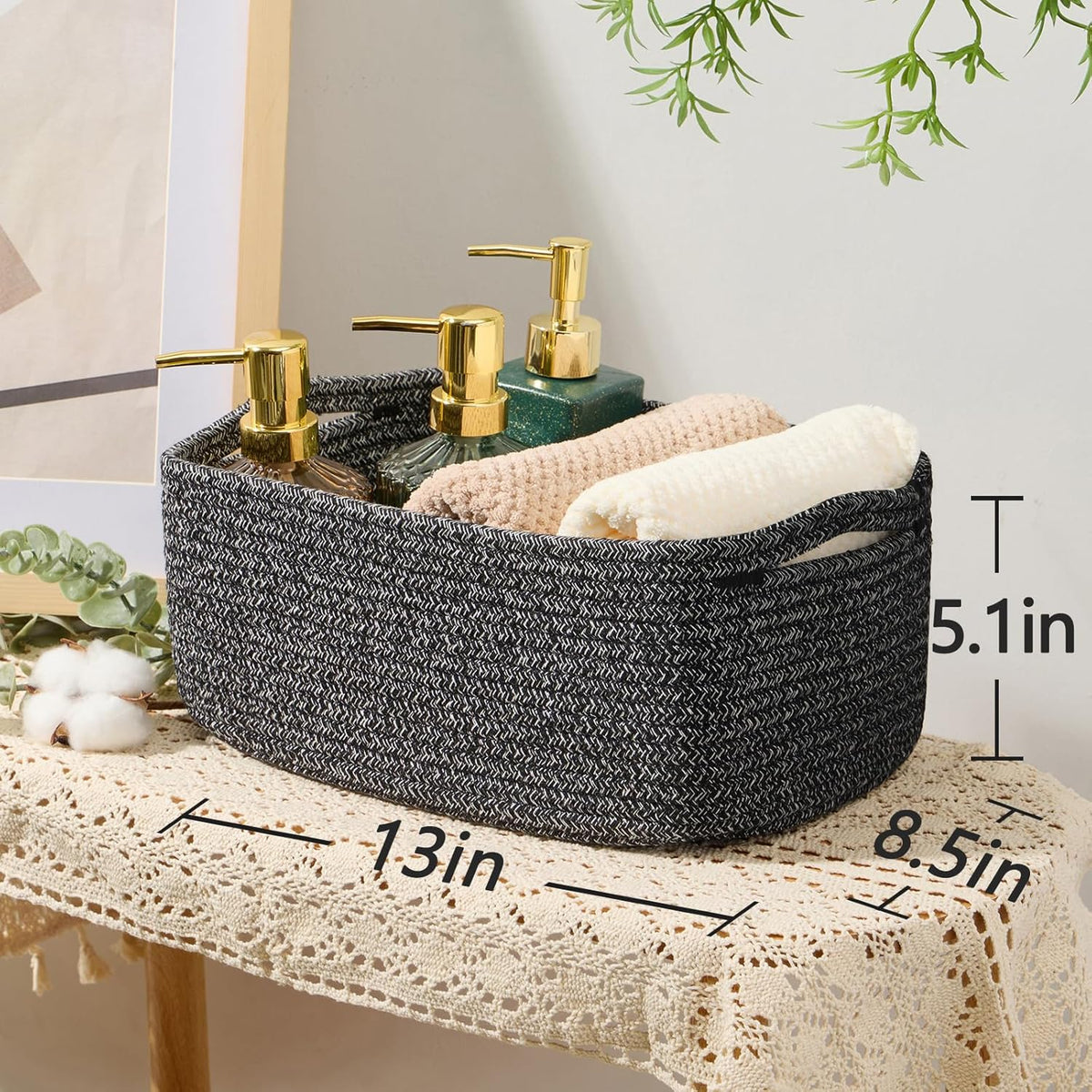 Small Storage Baskets for Organizing | Closet Organizer Bins | Shelf Toy Basket | Woven Rope