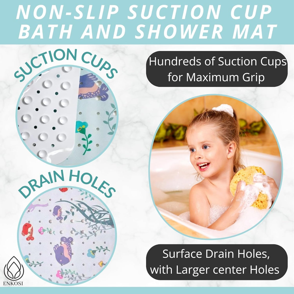 Kids Non Slip Bath Mat - Baby Bath Mat Non Slip - Bath Tub Mat Kids - Bathtub Mat Non Slip Baby