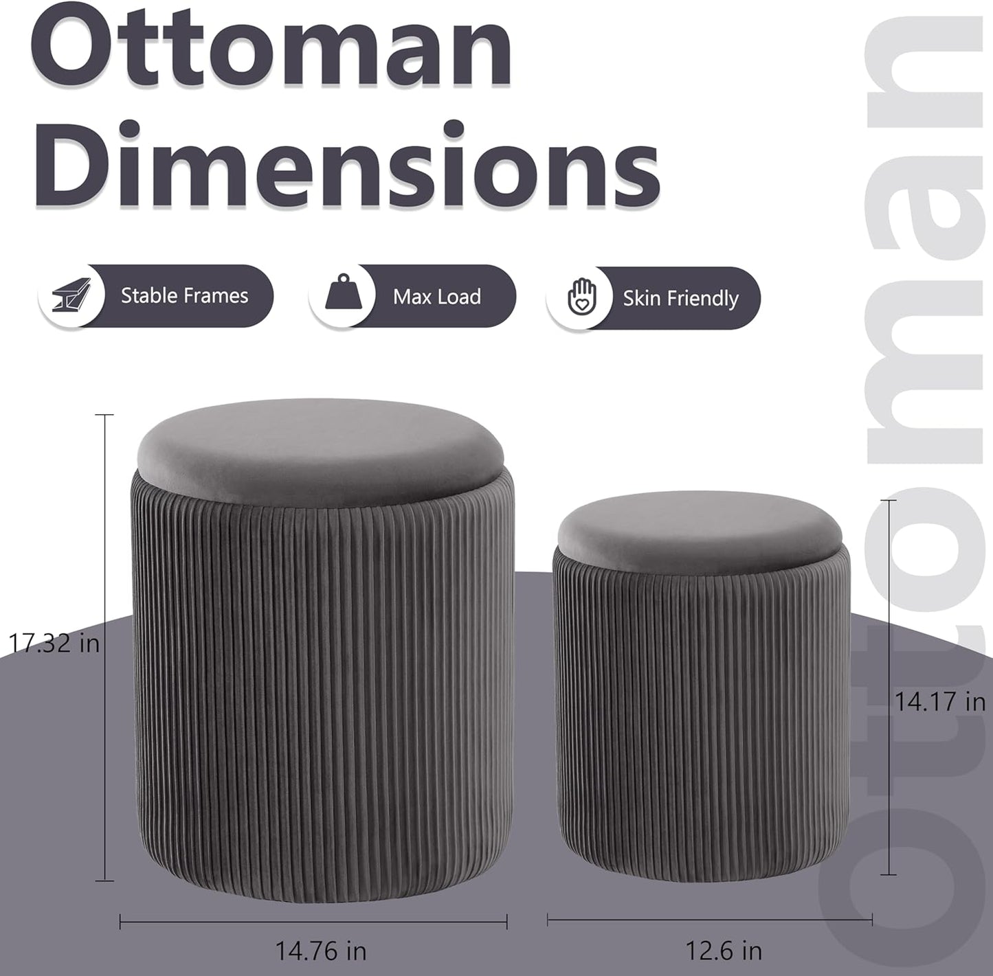 Royal Windsor Round Ottoman with Storage Set of 2,Vanity Stool with Storage for Bedroom, Ottoman