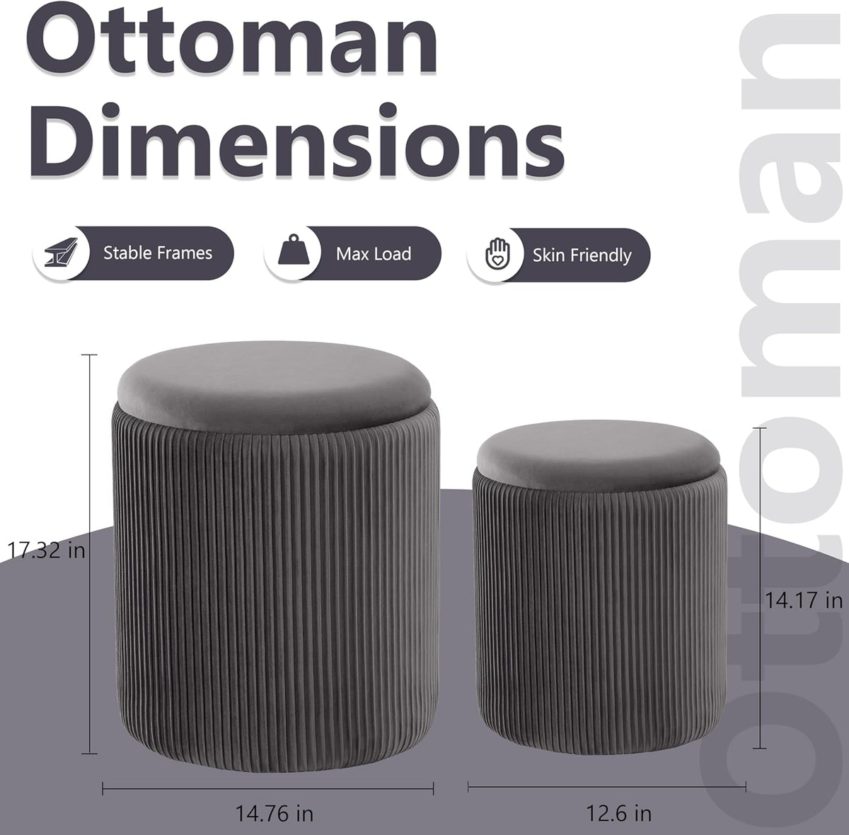 Royal Windsor Round Ottoman with Storage Set of 2,Vanity Stool with Storage for Bedroom, Ottoman