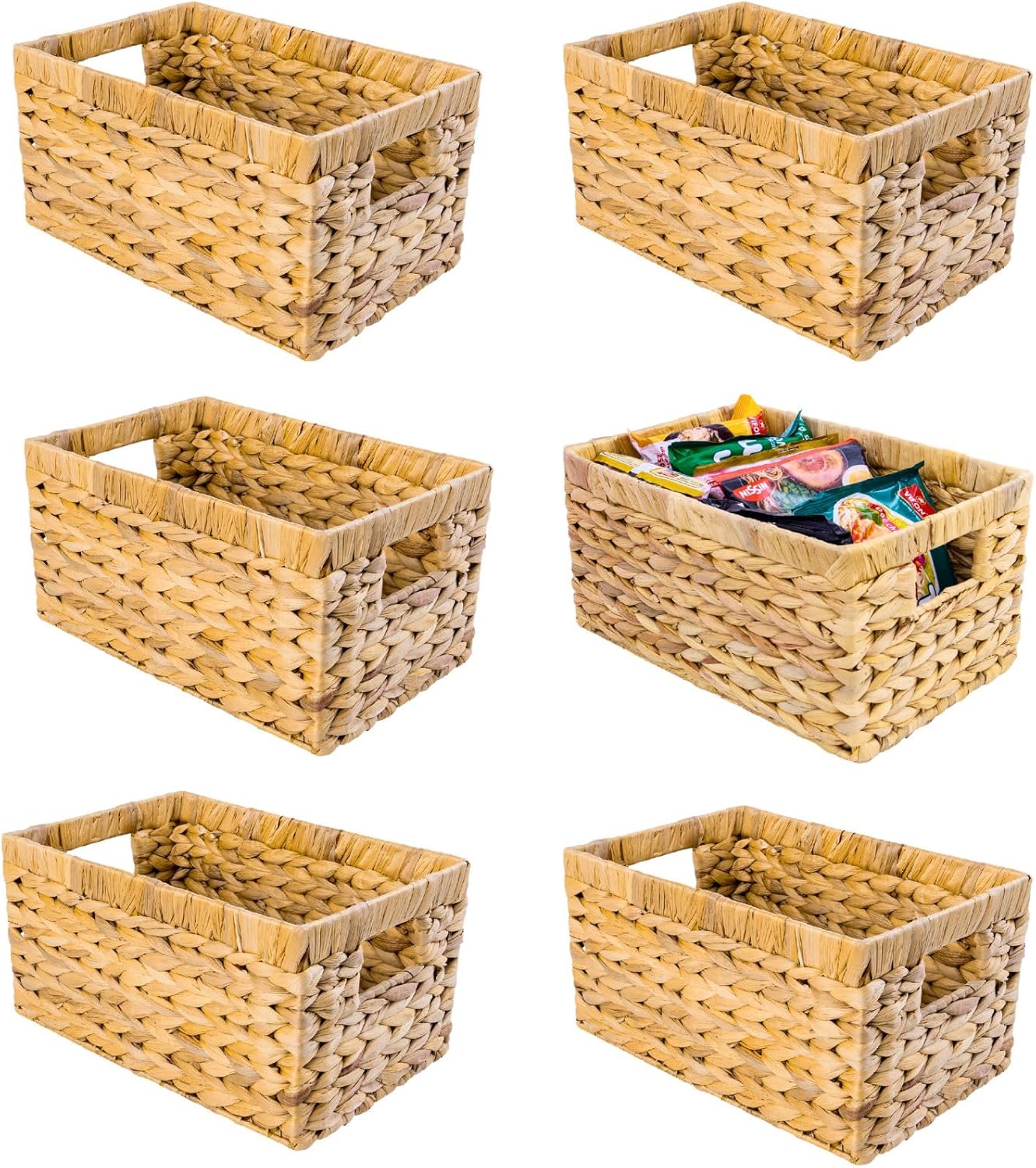 Set of 6 Wicker Storage Basket, Water Hyacinth Storage Baskets, Wicker Storage Baskets for Shelves
