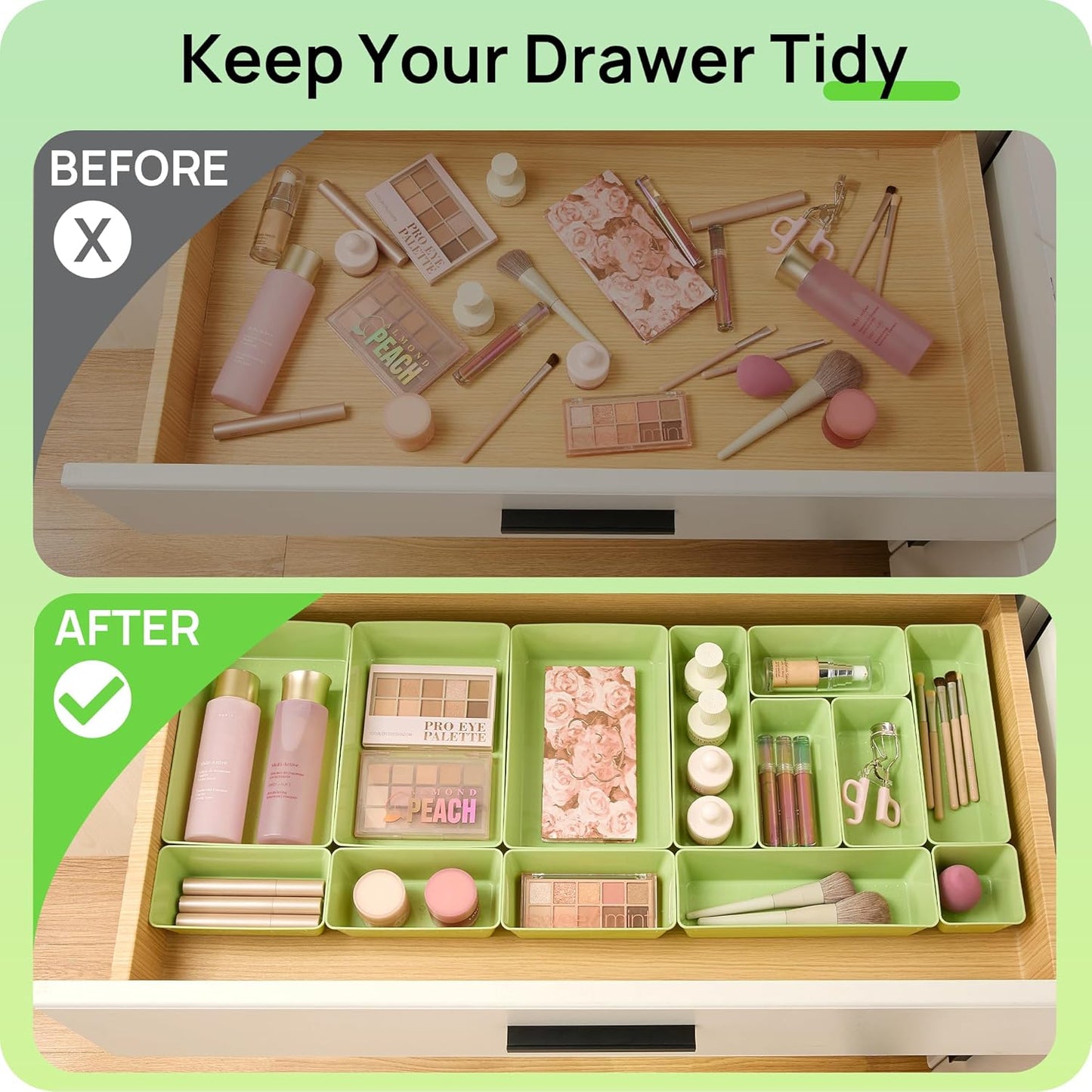 Vtopmart 25 PCS Plastic Drawer Organizers Set, 4-Size Versatile Bathroom and Vanity Drawer