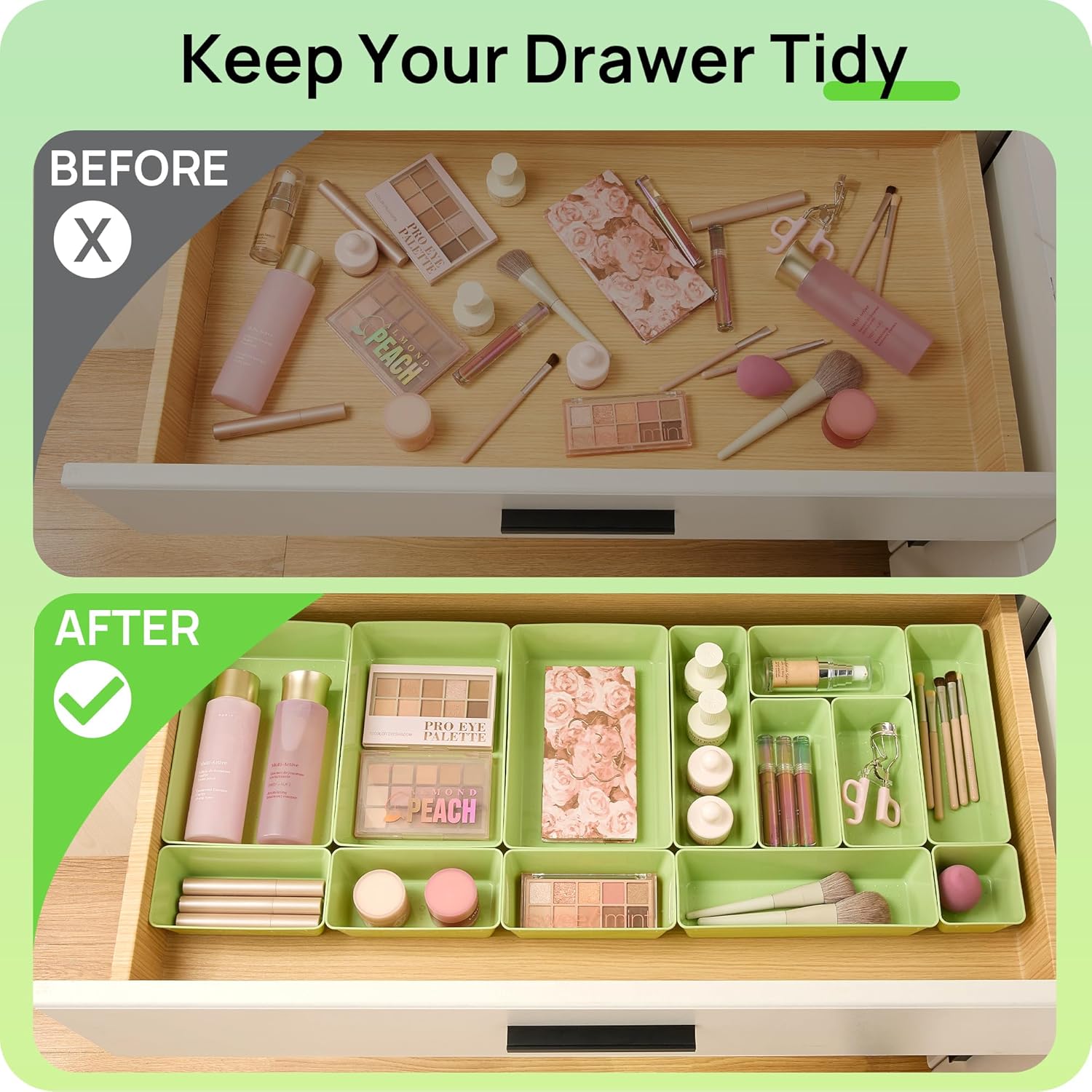 Vtopmart 25 PCS Plastic Drawer Organizers Set, 4-Size Versatile Bathroom and Vanity Drawer