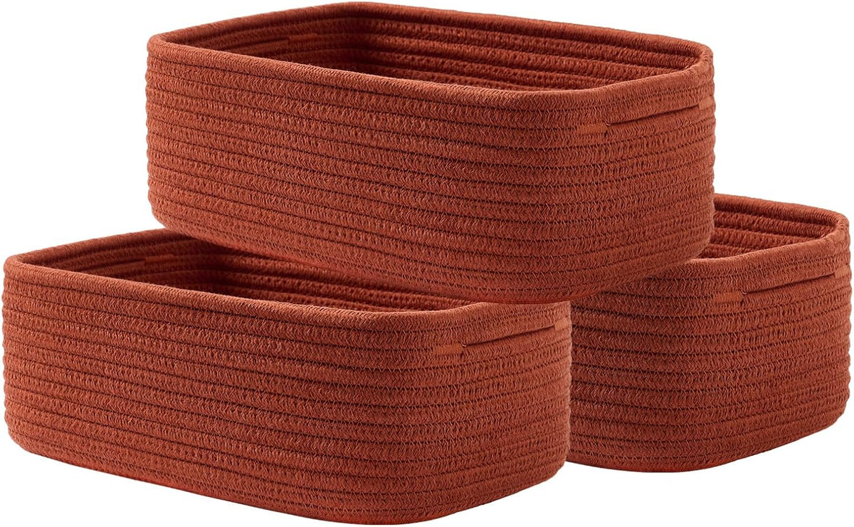 Small Woven Basket, 12 x 8 x 4.5 Inches, Storage Basket for Organizing, Cute Small Rope Shelf