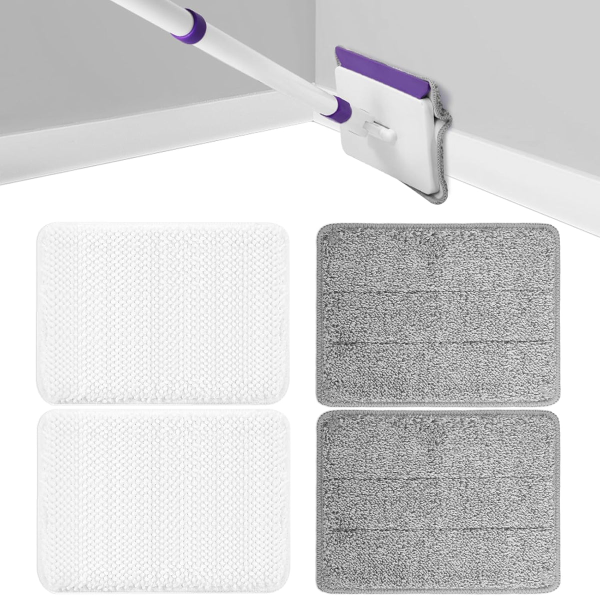 4 Mop Pads Refill for wlich Baseboard Cleaner(2 Chenille Pads+2 Microfiber Pads),Baseboard Cleaner