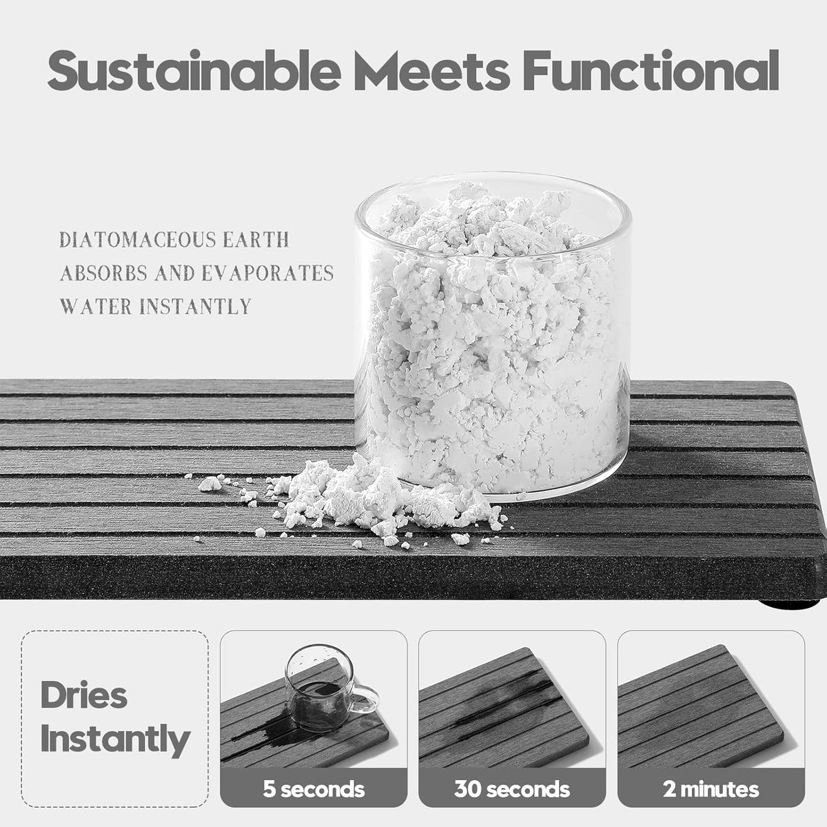 2PCS Diatomite Quick Stone Drying Tray Mat For Bathroom & Kitchen Counter, Instant Dry Water