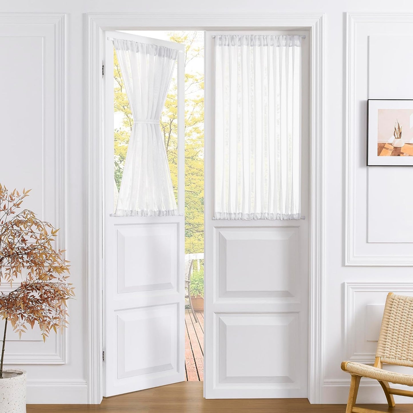 Tollpiz Short Sheer Door Curtain Closet Linen Textured Curtain Sheers Doorway Light Filtering Voile