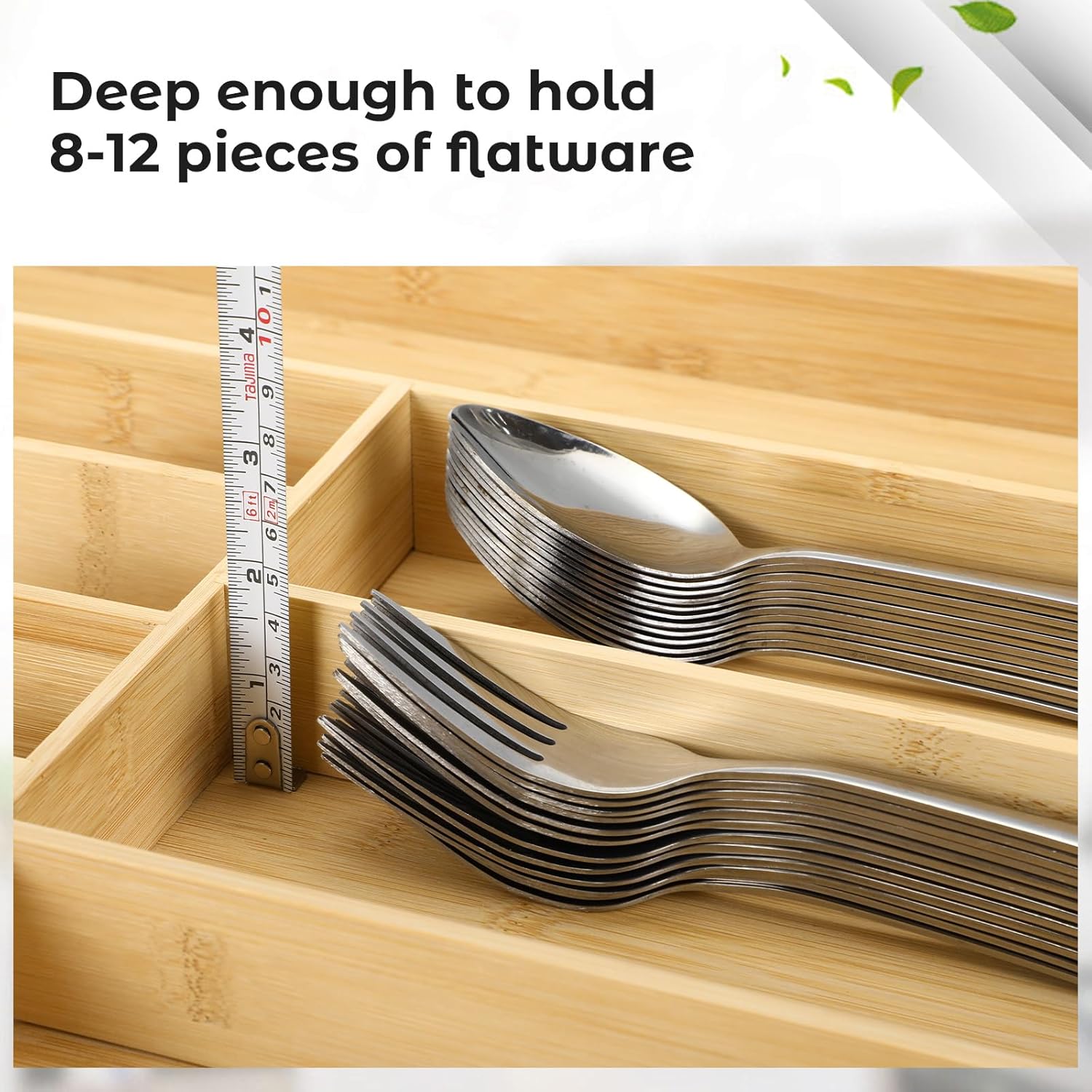 Fabsome Silverware Organizer for Cabinet Drawer, Expandable from 16.7'' to 30'' Wide Bamboo Wood