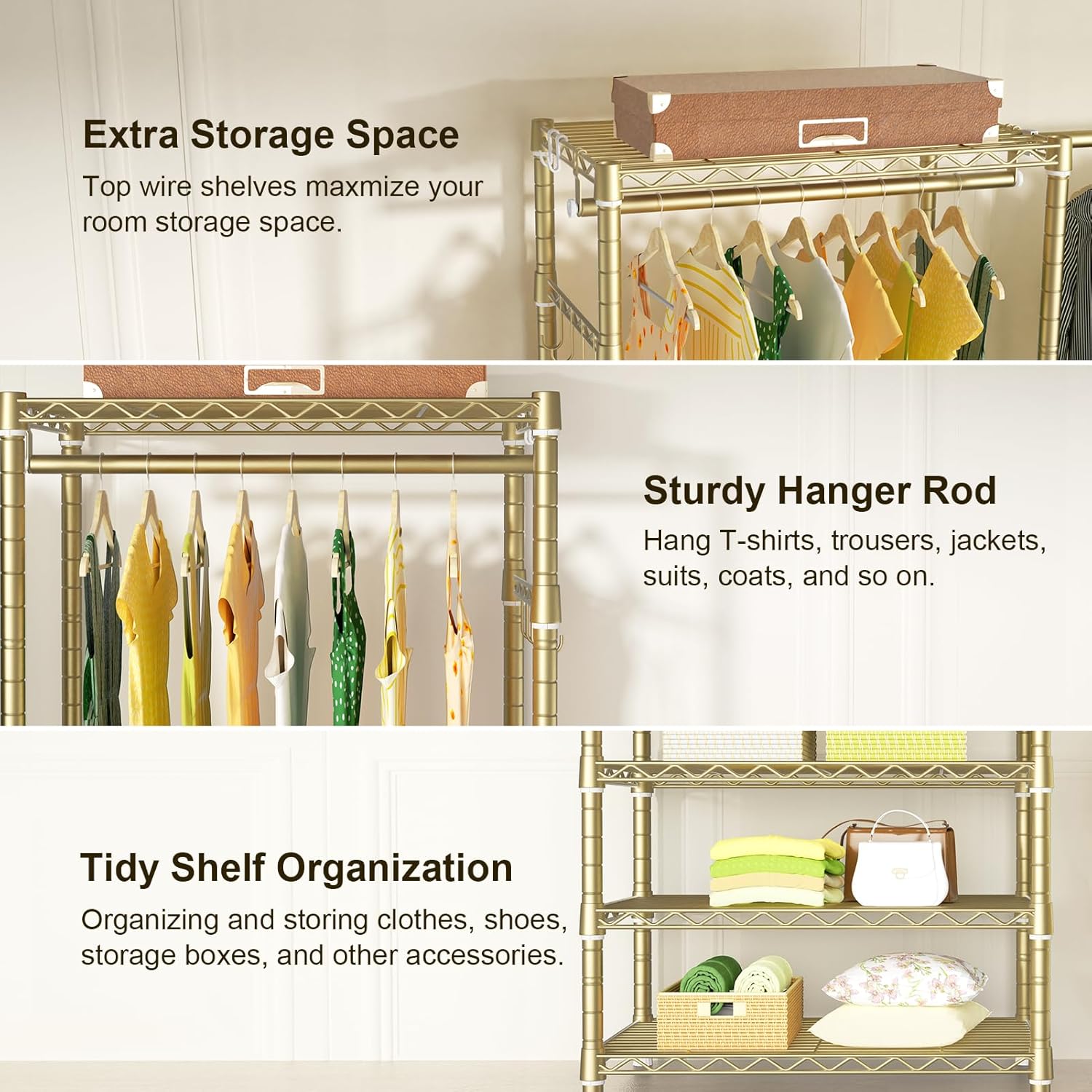 Ulif E1 Heavy Duty Closet Garment Rack, 6 Tiers Adjustable Metal Freestanding Expandable Clothing