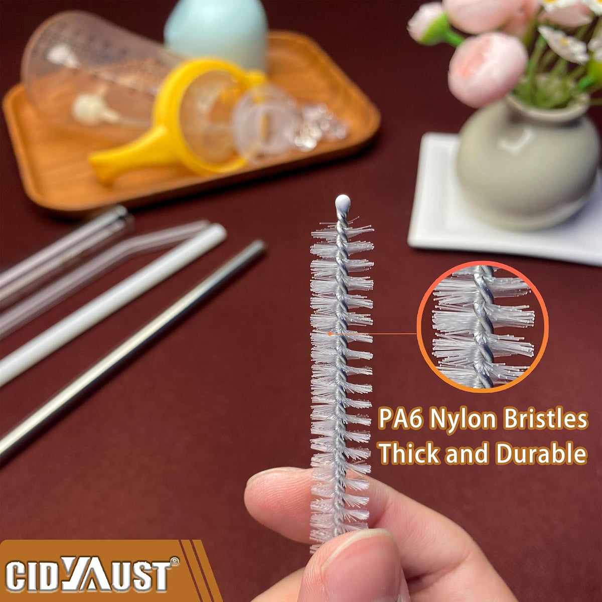 Straw Cleaner Brush Extend 10-Inch, Straw Brush with PA6 Nylon Bristles and Flexible Wire for Baby
