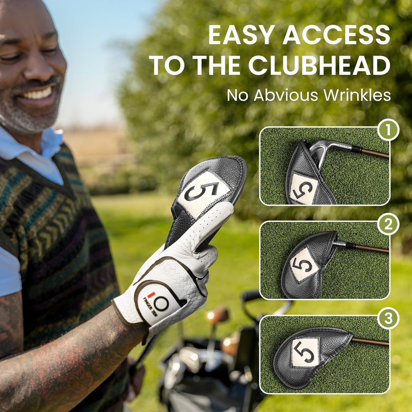 FINGER TEN Premium Synthetic Leather Stylish Iron & Wedge Golf Head Covers Value 12 Piece Set