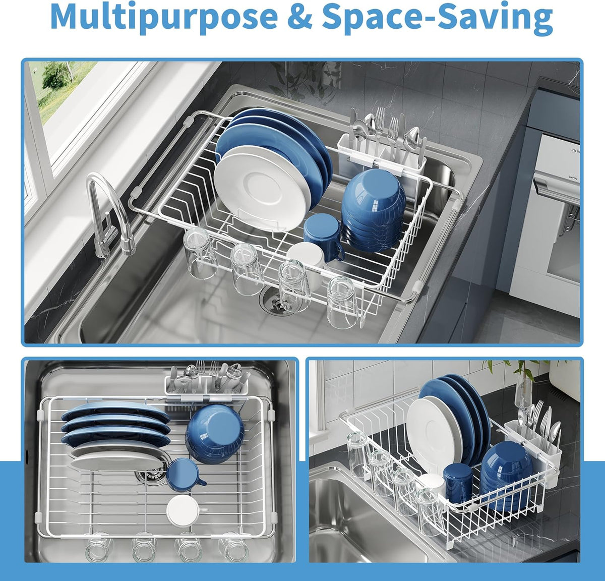 JASIWAY Dish Drying Rack in Sink, Small Dish Drainers for Inside Sink, Over The Sink Dish Racks