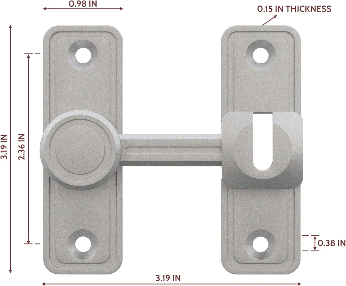 Barn Door Privacy Latch, 90°/180° Swing Slide Lock, Zinc-Alloy, Adhesive or Screw Mount, Interior