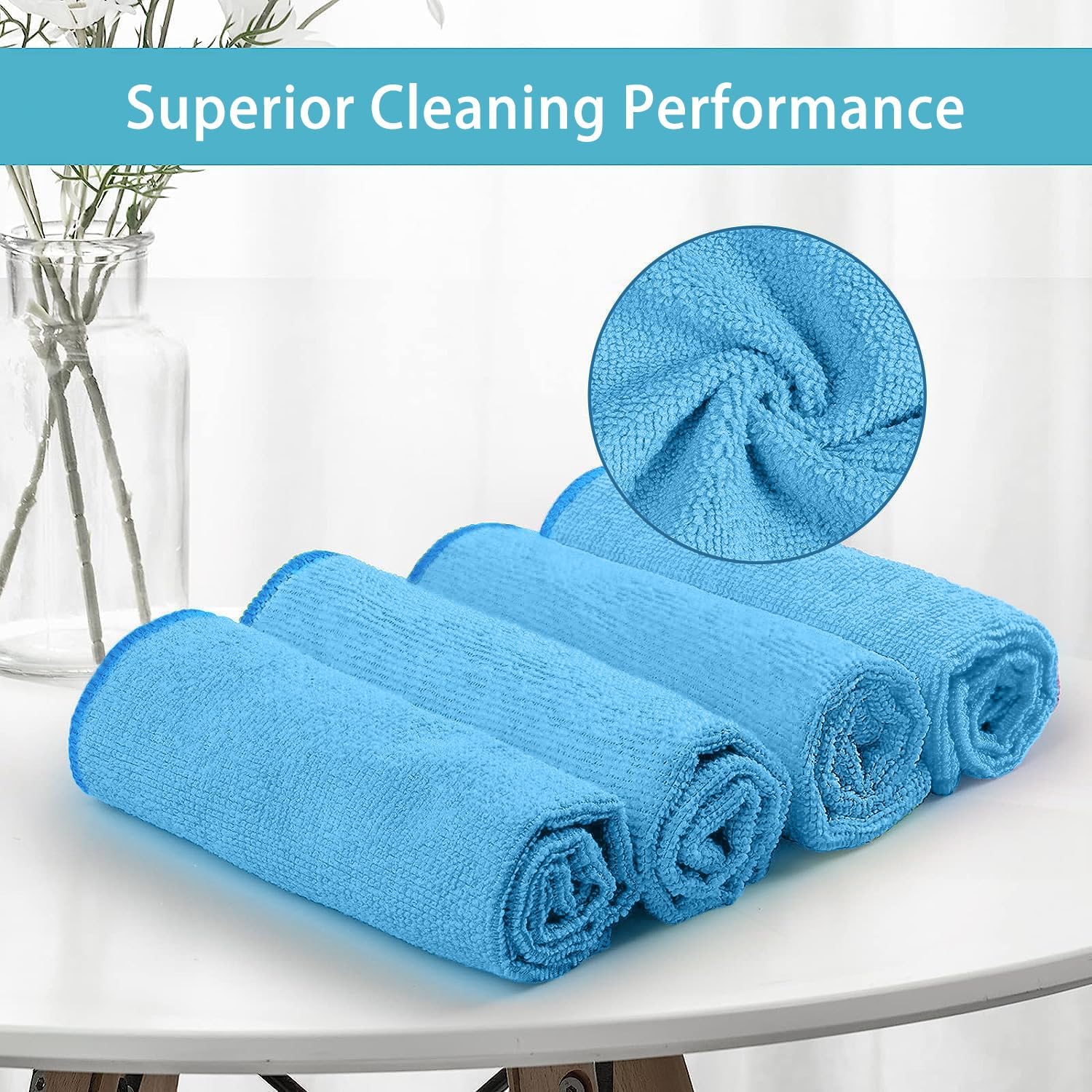 HOMEXCEL Blue Microfiber Cleaning Cloth, 100 Pack Cleaning Towels for Kitchen, Lint Free