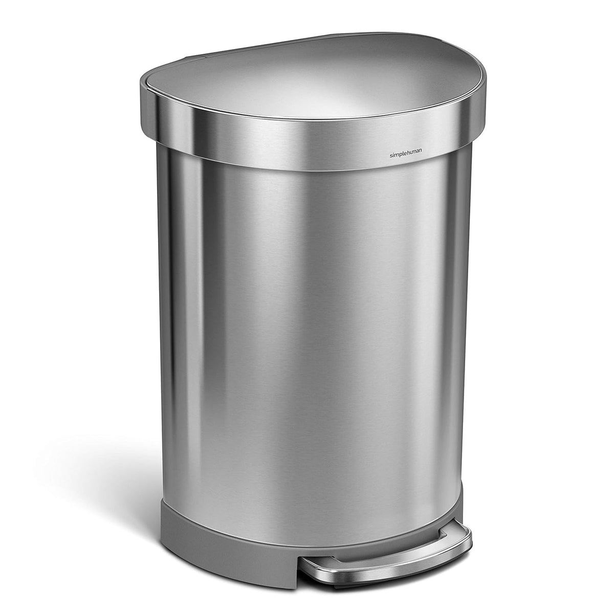 simplehuman 60 Liter Semi-Round Hands-Free Kitchen Step Stainless Steel Trash Can with Soft-Close
