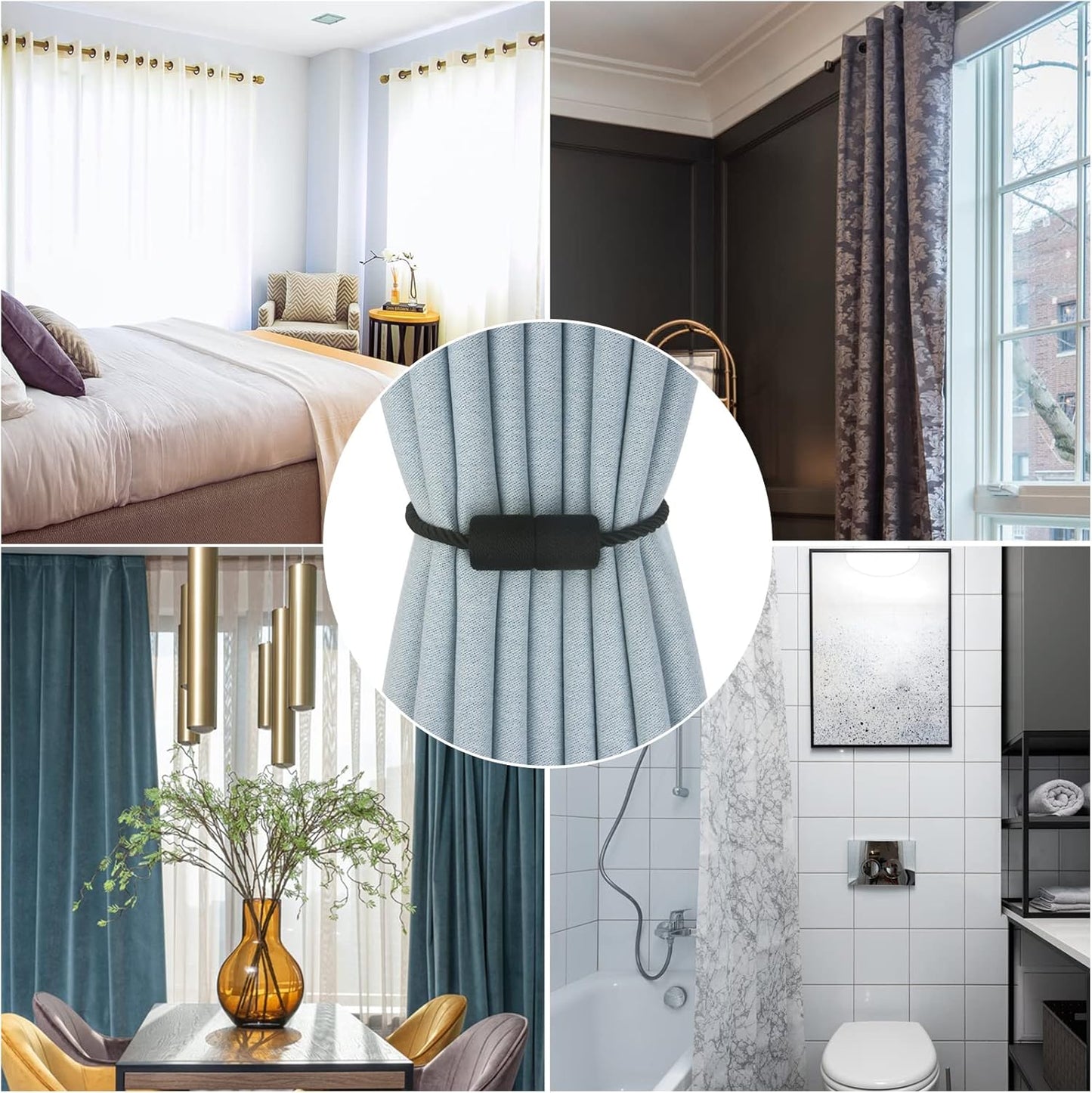 Magnetic Curtain Tiebacks 2 Pack Black Curtain Rope Tieback Curtain Holders for Drapes Modern Tie