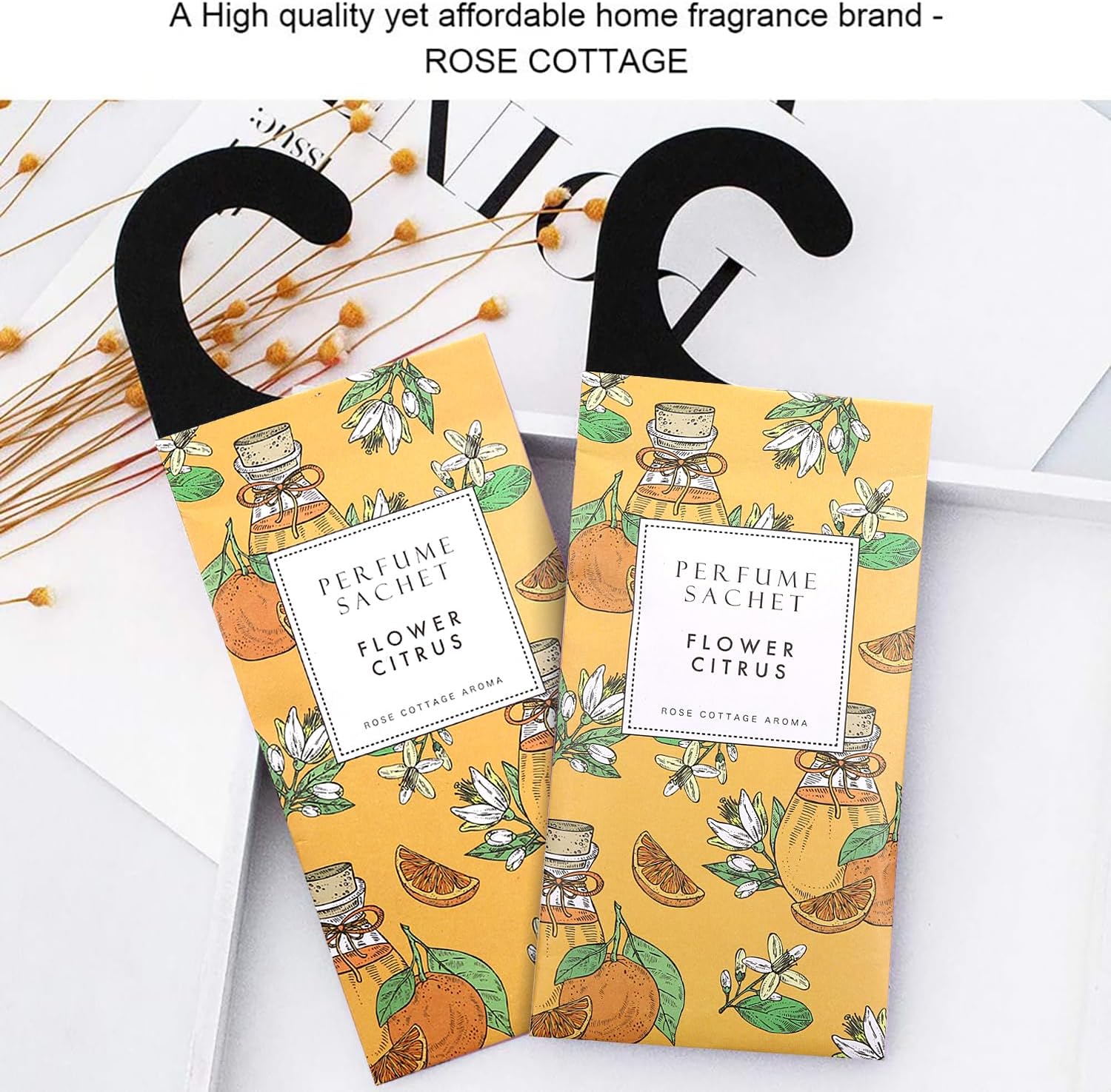 ROSE COTTAGE Large 12 Packs Flower Citrus Hanging Closet Air Freshener Scented Sachets Long Lasting