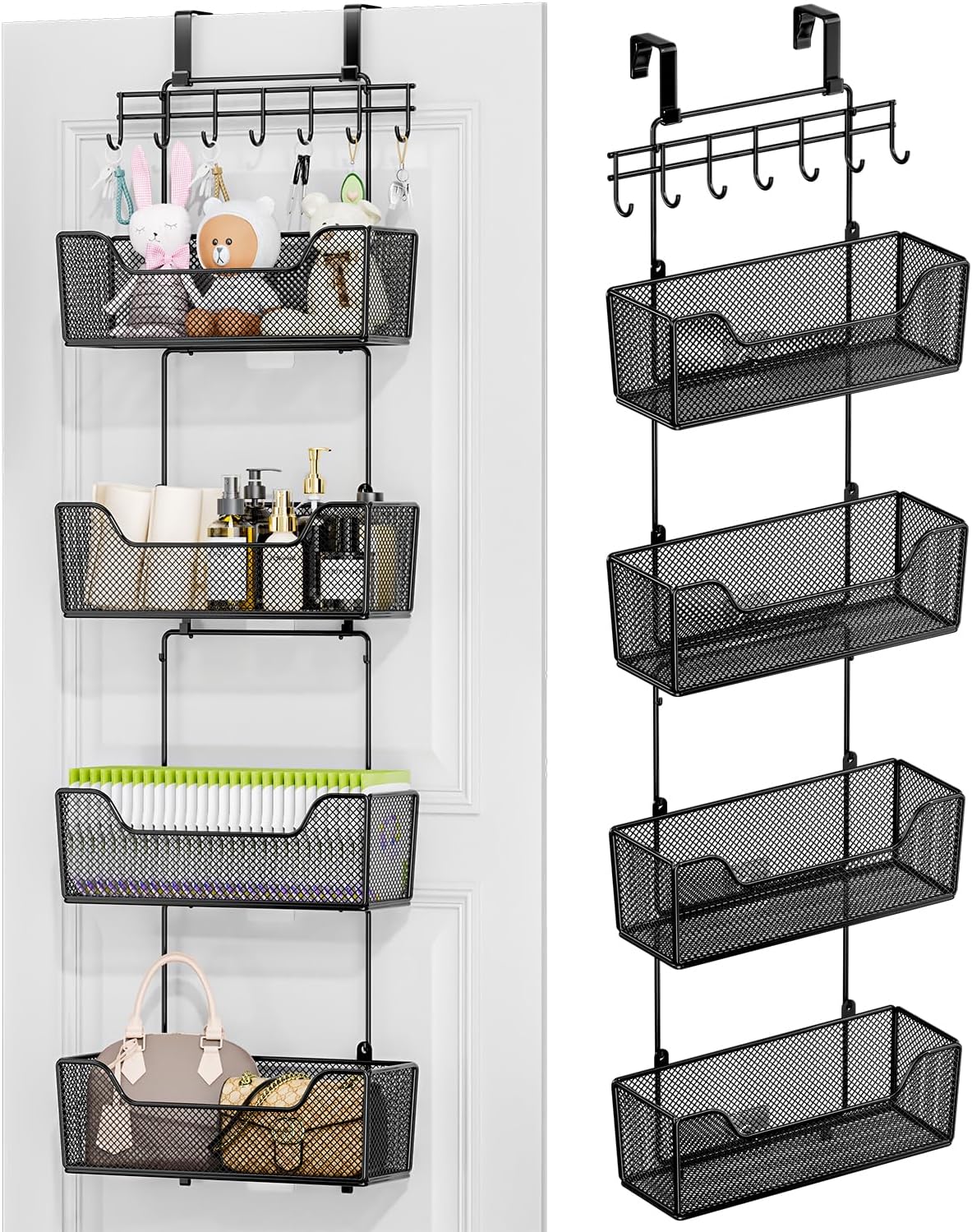 HapiRm Over The Door Organizer - Hanging Door Organizer with 4 Metal Large Capacity Baskets and