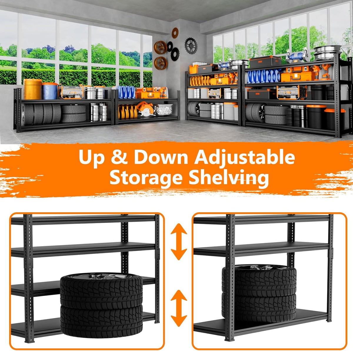 Storage Shelves Heavy Duty 2 PCS,60" L x 24" W x 78" H Garage Storage Shelves Unit Loads 3700LBS