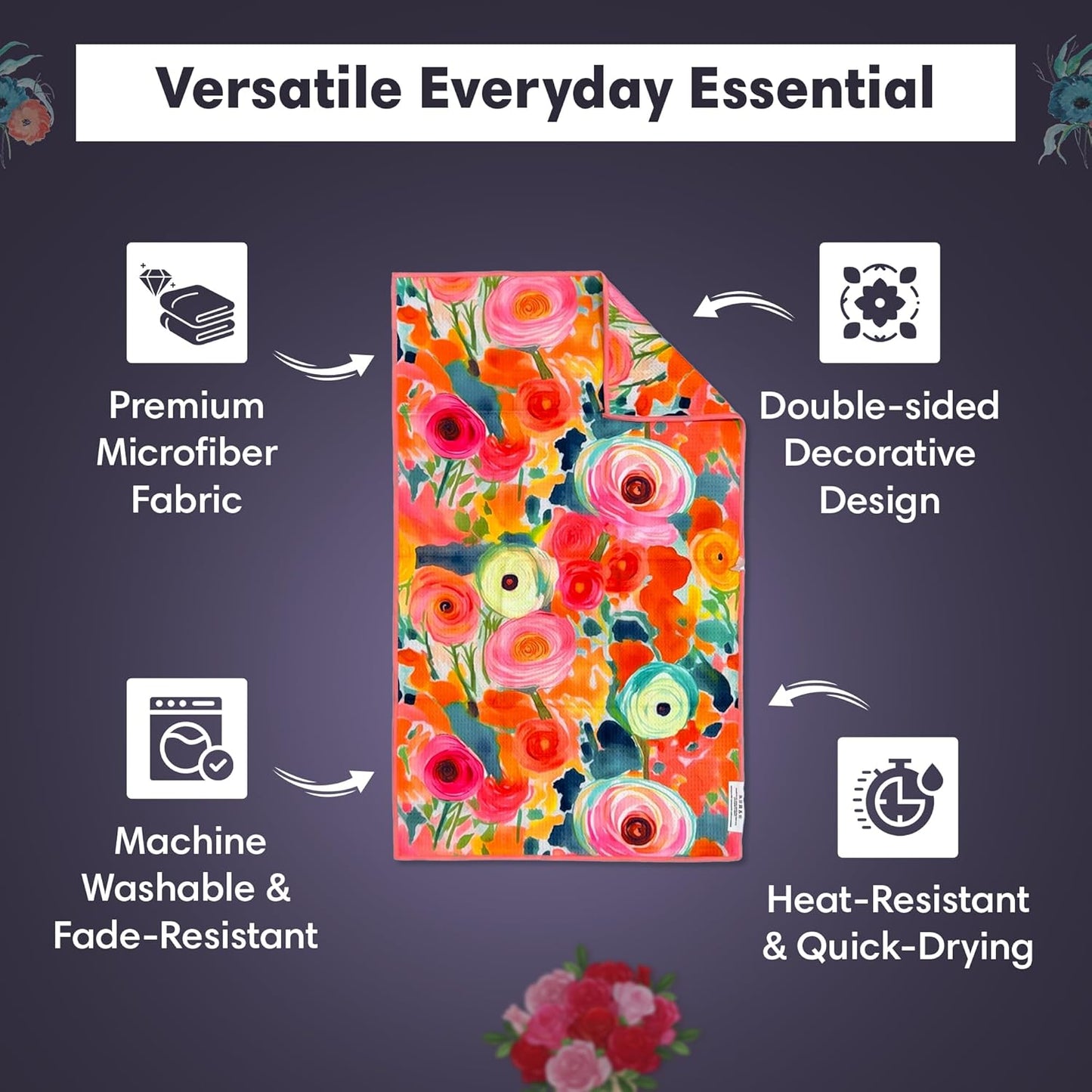 Microfiber Hand Towel & Washcloth Set of 2 - Double-Sided, Waffle Weave, Super Absorbent