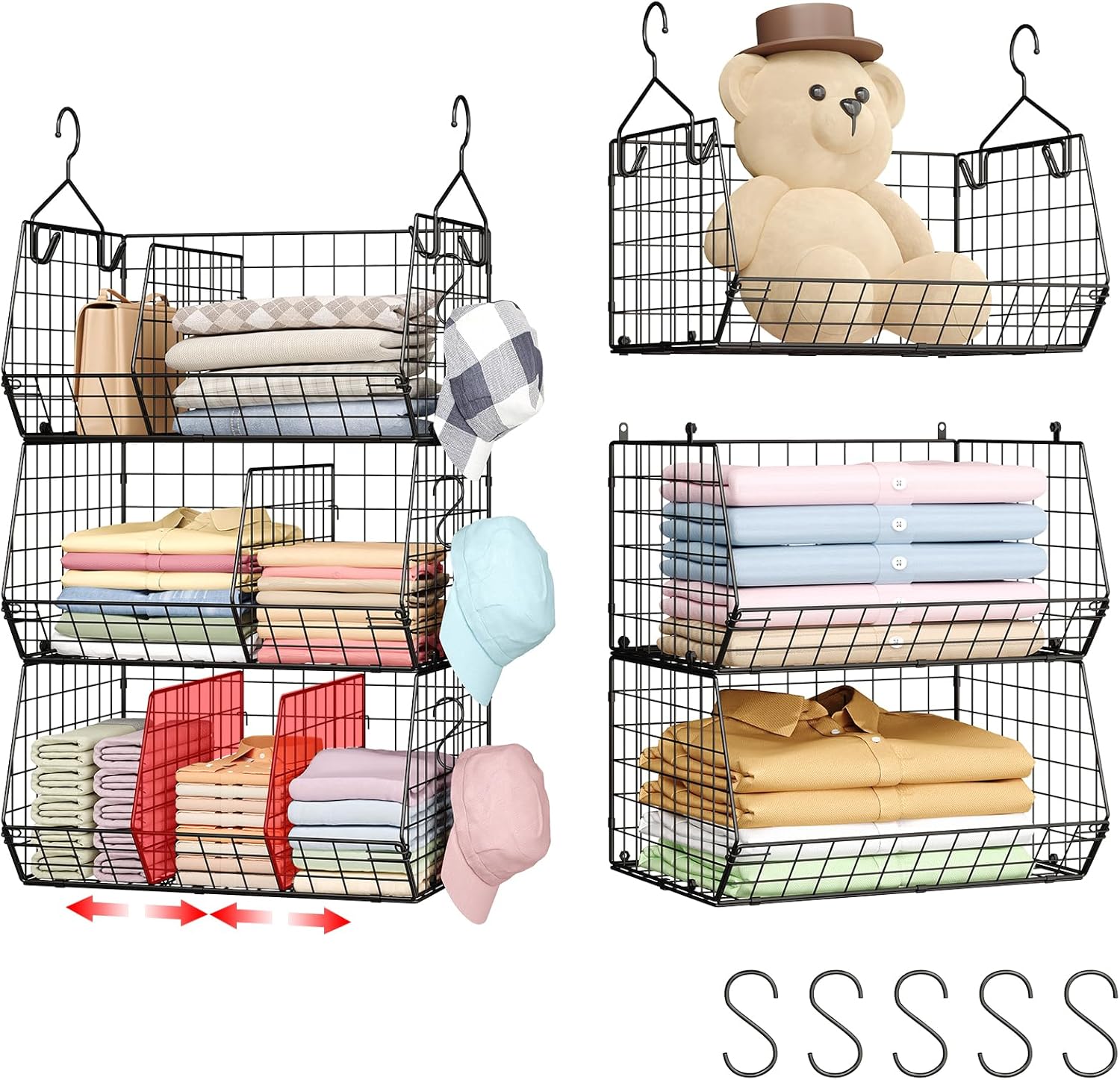 3 Tier Closet Hanging Shelves with Divider, Extra Large Closet Organizers and Storage, Clothes