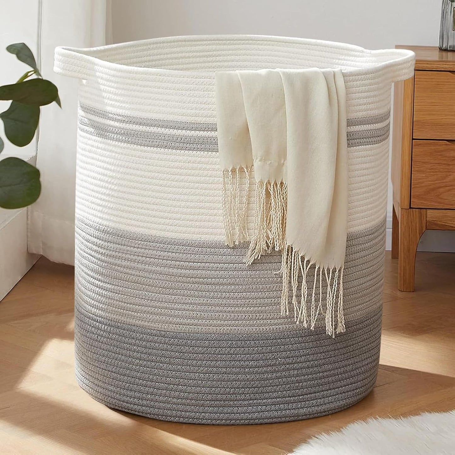 OIAHOMY 100L Laundry Hamper - Storage Basket with Handles, Decorative Woven Basket for Living Room