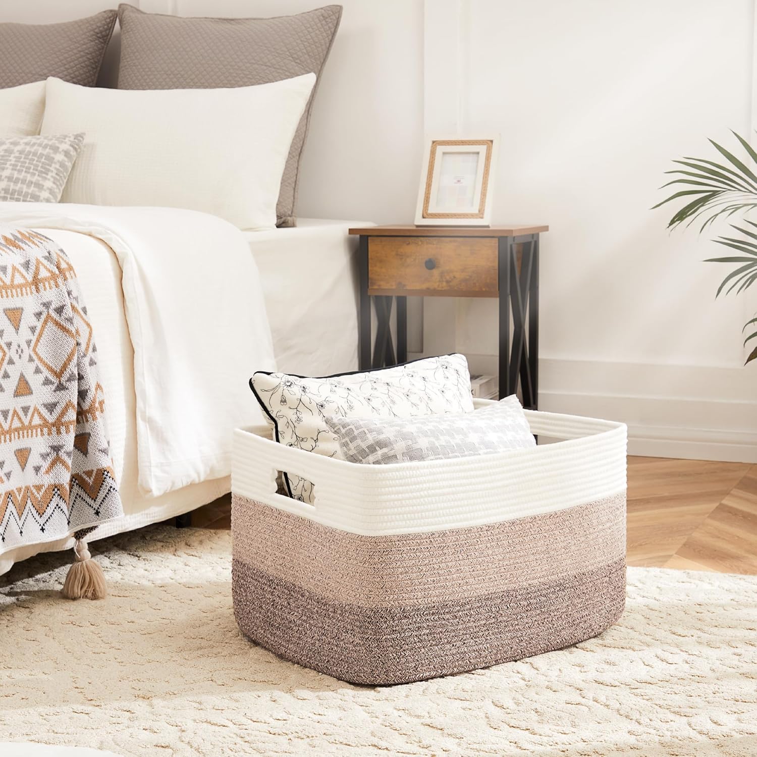 Blanket Basket,Rectangle Woven Baskets for Storage,65L Laundry Basket for Decorative Nursery