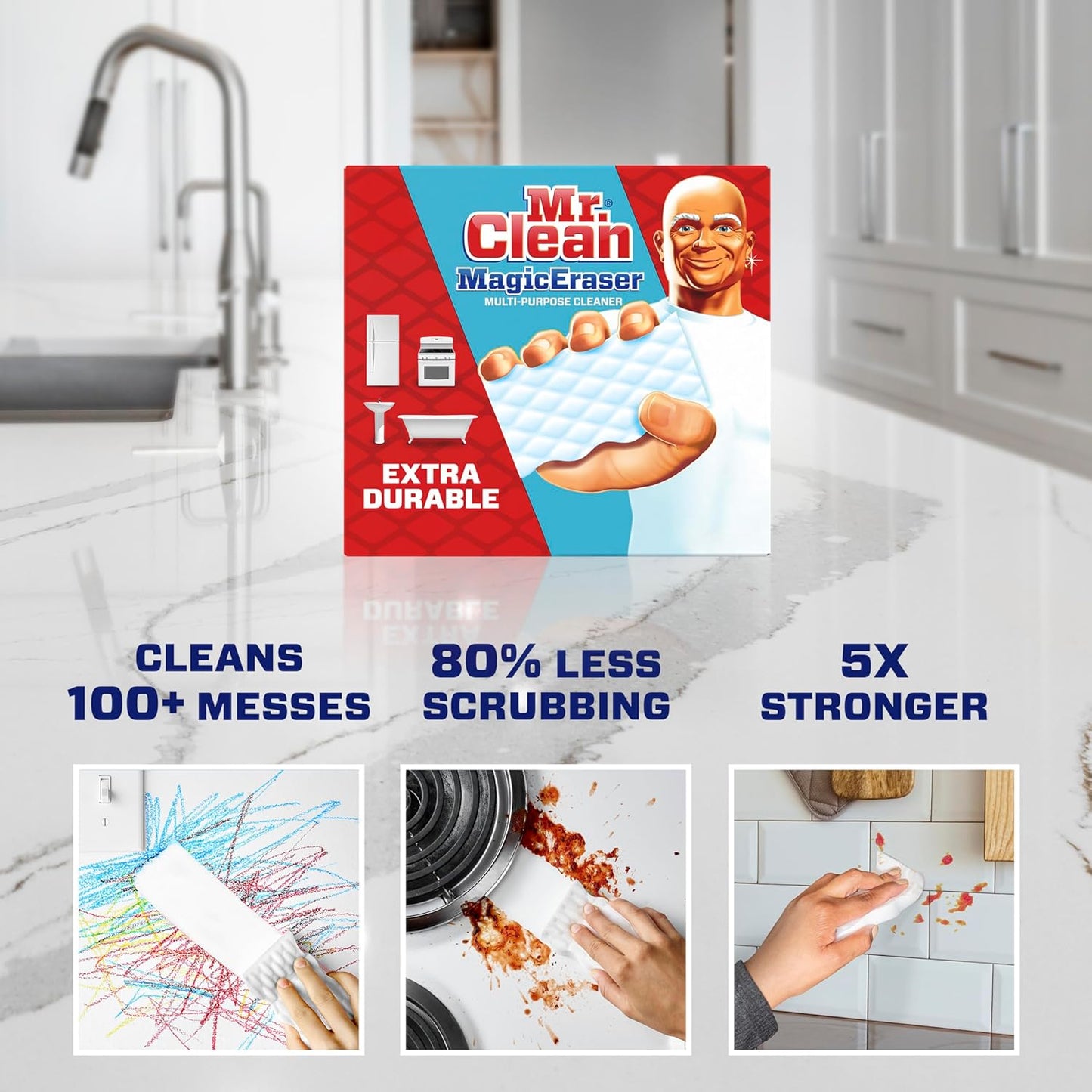 Mr. Clean Magic Eraser, Extra Durable, Multi Purpose Cleaner, Shoe, Bathroom, Shower, and Car