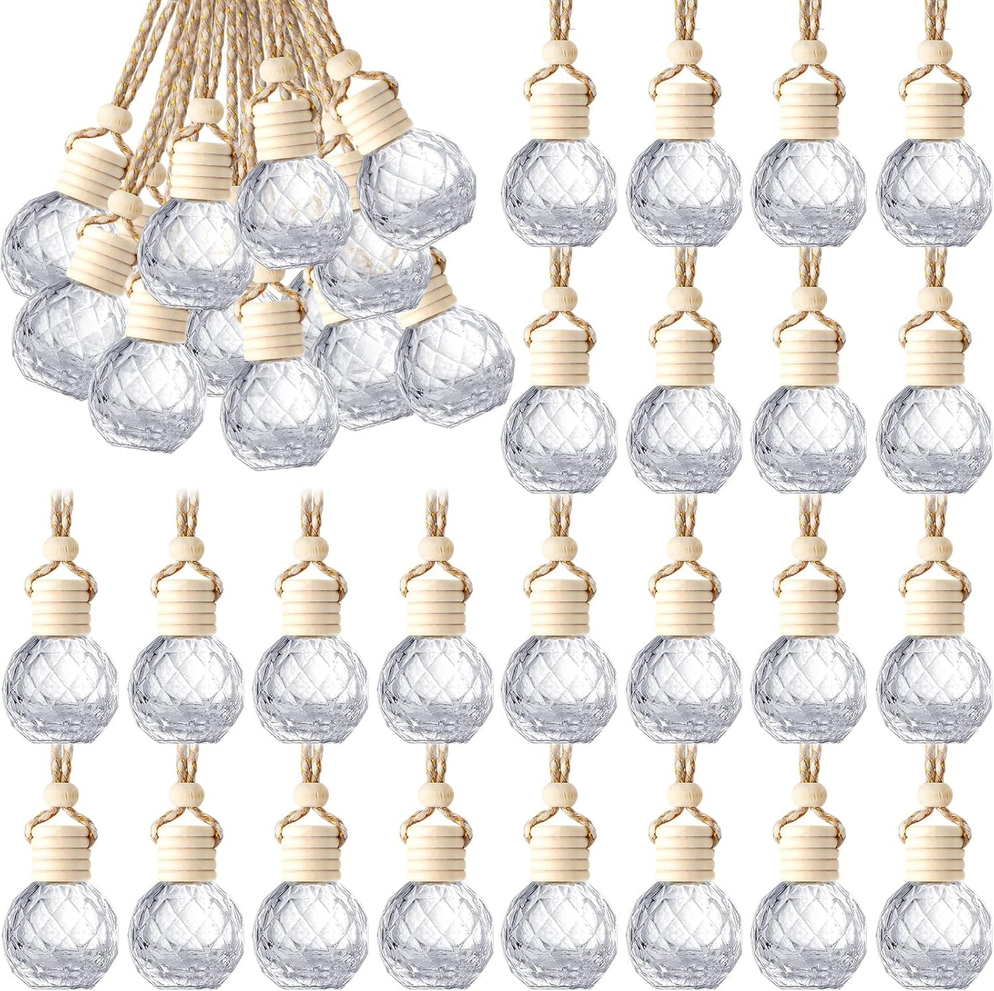 BBTO 50 Pcs Hanging Car Air Freshener Car Diffuser Bottles Empty Glass Perfume Bottle Freshener