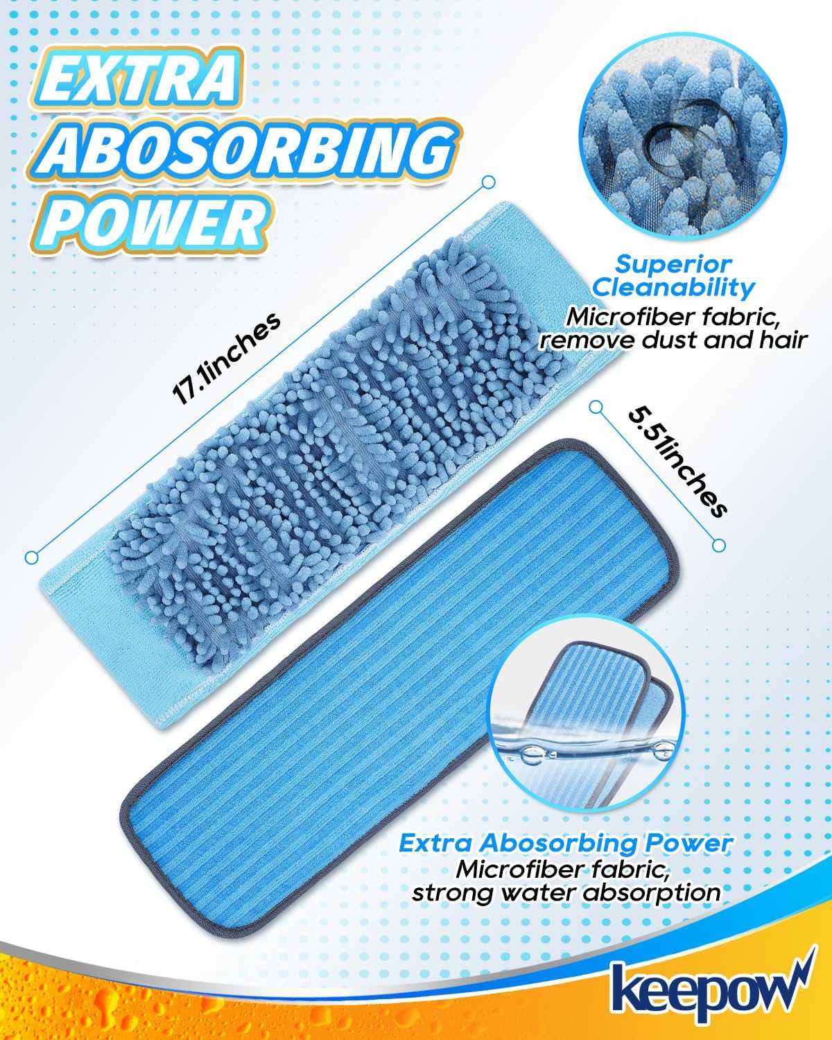 KEEPOW Reusable Microfiber Mop Pads Compatible with Wagner 905e, 915e & 925e Steamers, Reusable