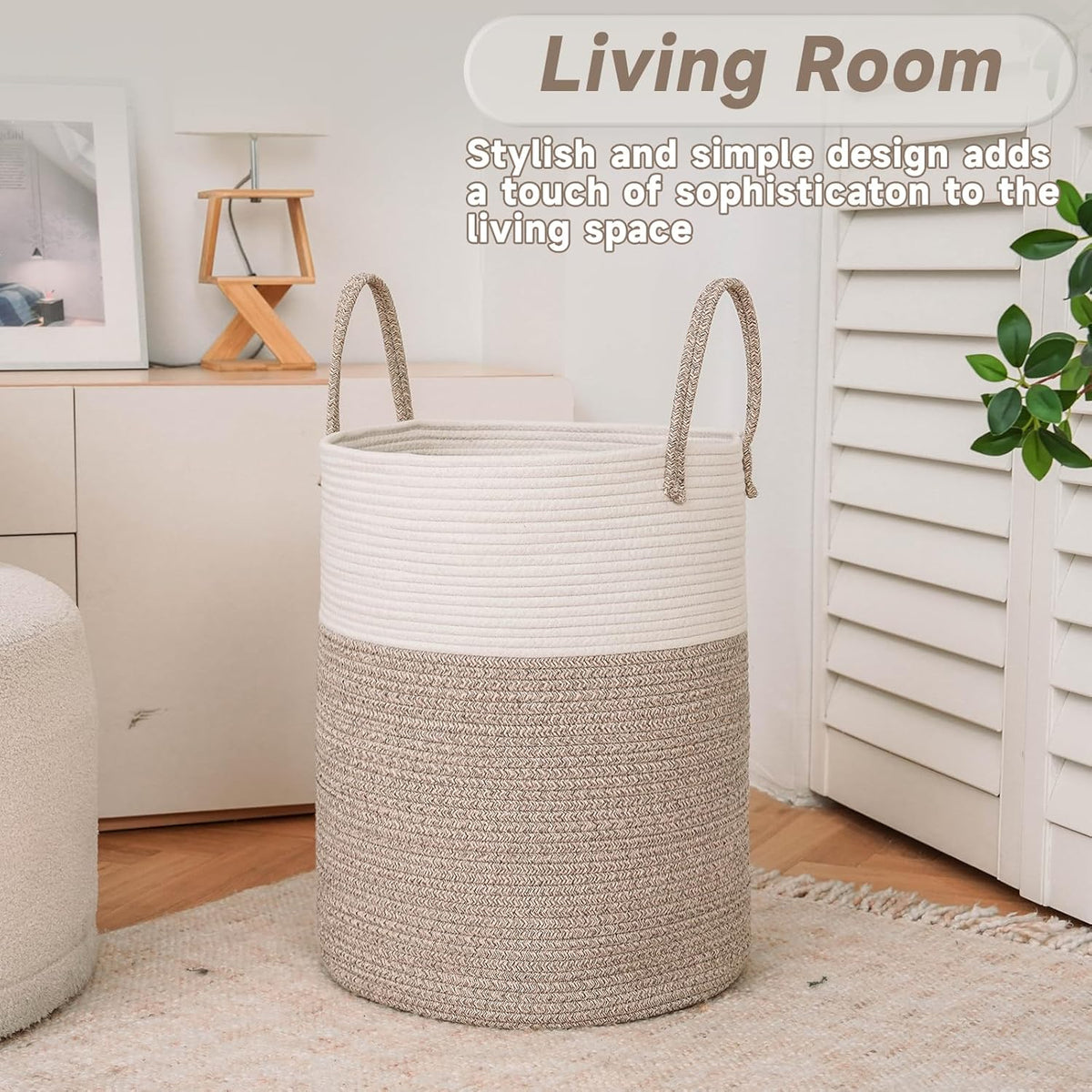 Large Woven Laundry Basket Hamper,100L Cotton Rope Storage Bin for Blankets,Toys and