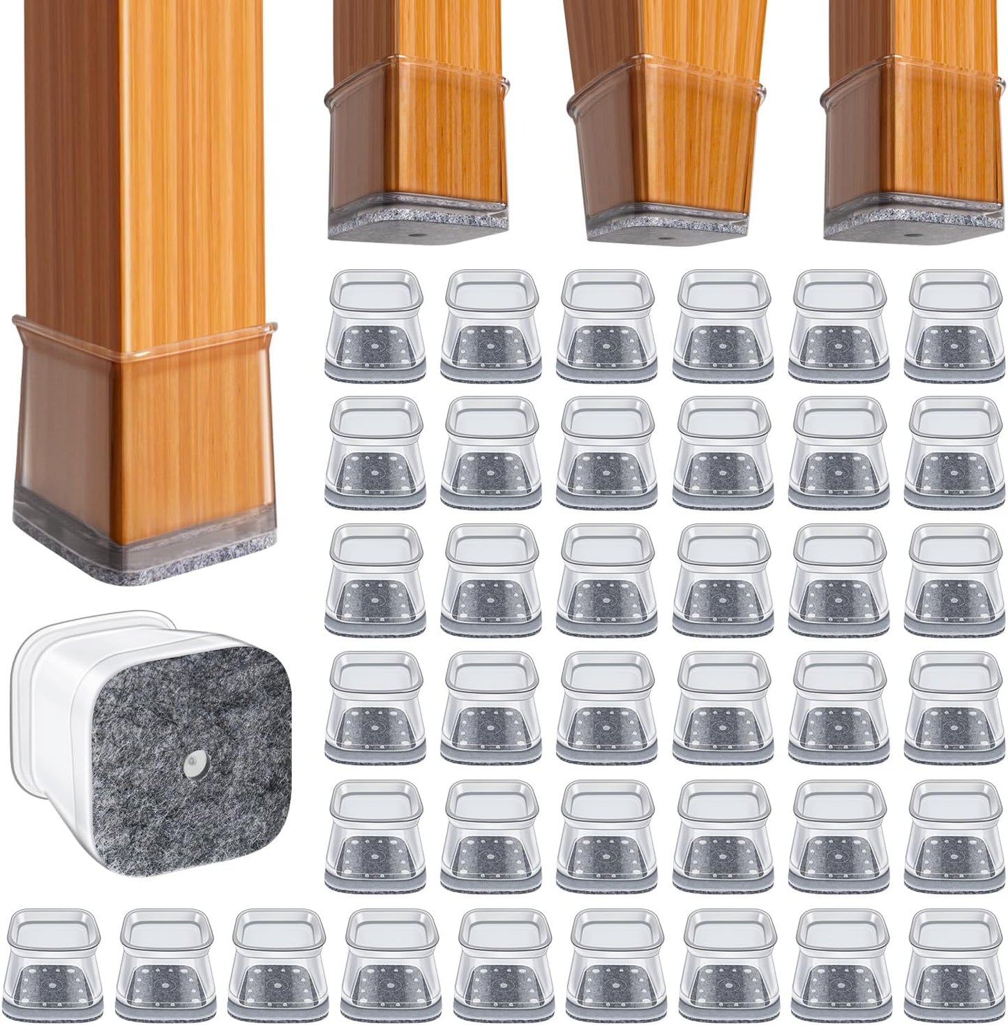 BUMACO Chair Leg Floor Protectors Square Chair Leg Protectors for Hardwood Floors Silicone Pads