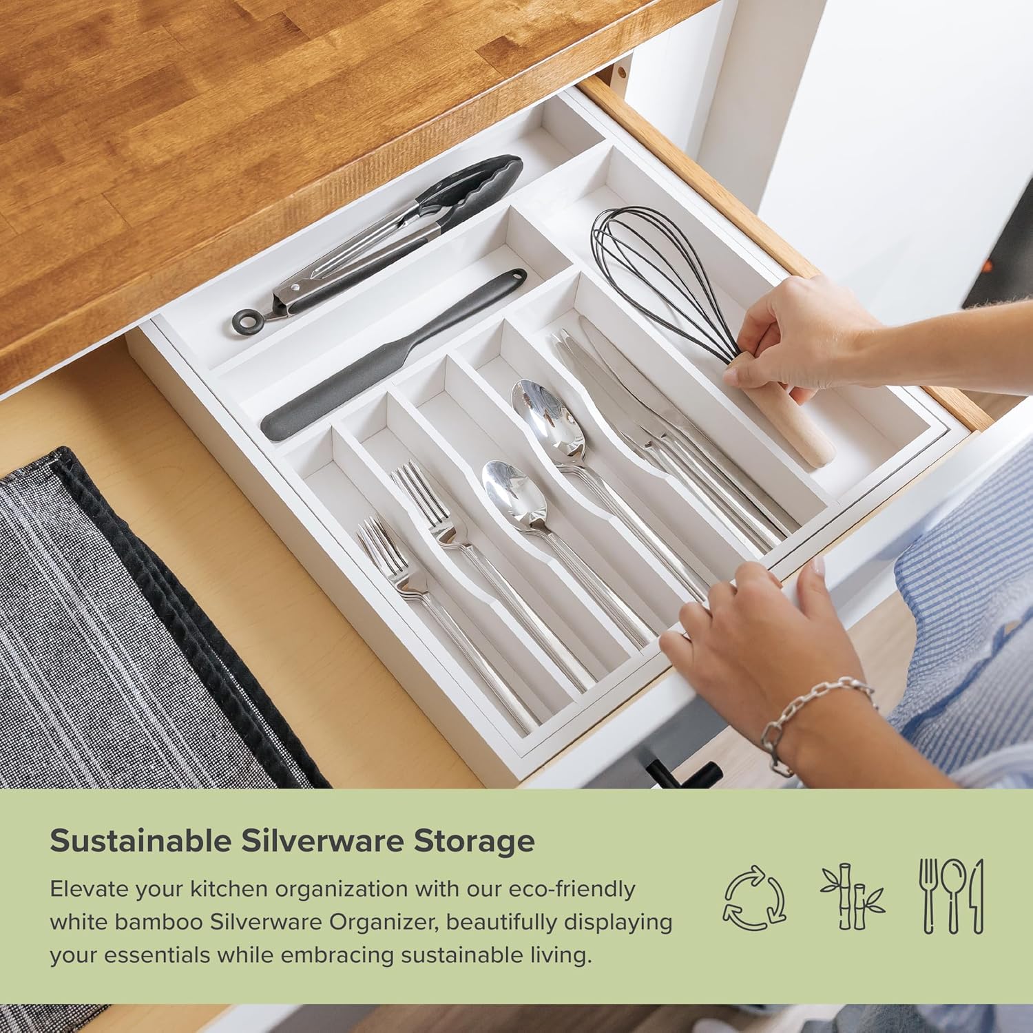 KitchenEdge Premium Silverware, Flatware and Utensil Organizer for Kitchen Drawers, Food-Safe