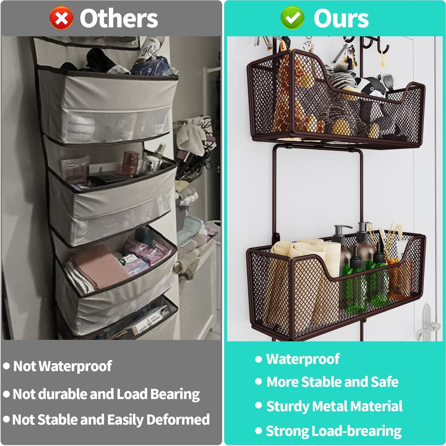 HapiRm Over The Door Organizer - Hanging Door Organizer with 4 Metal Large Capacity Baskets and