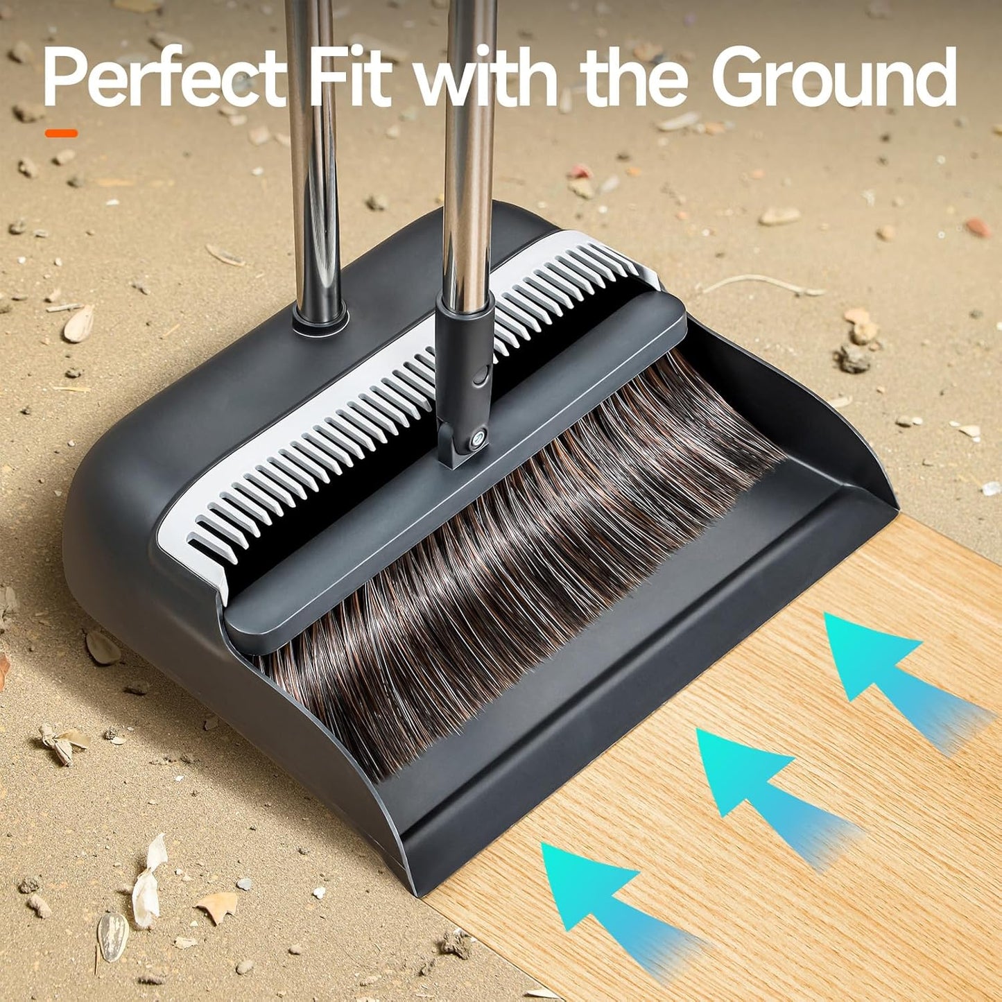 Broom and Dustpan Set for Home, Extra Brush Head & 51.6" Adjustable Long Handle, with Comb Teeth