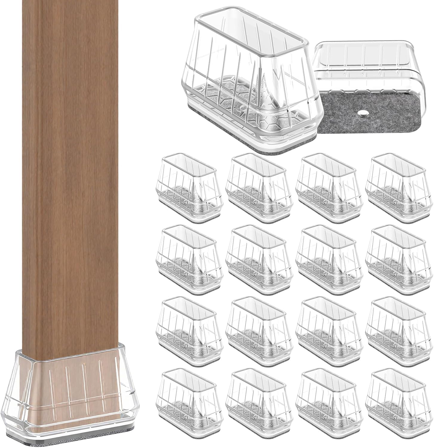 24PCS Rectangular Chair Leg Floor Protectors for Hardwood Floors, Thicken Rubber Chair Leg Cap