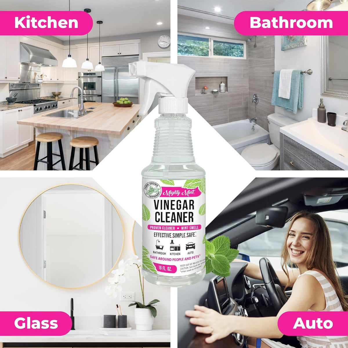 Mighty Mint Vinegar Cleaner, All-Purpose Spray, Natural Spearmint Scent, 16oz - 2 Pack