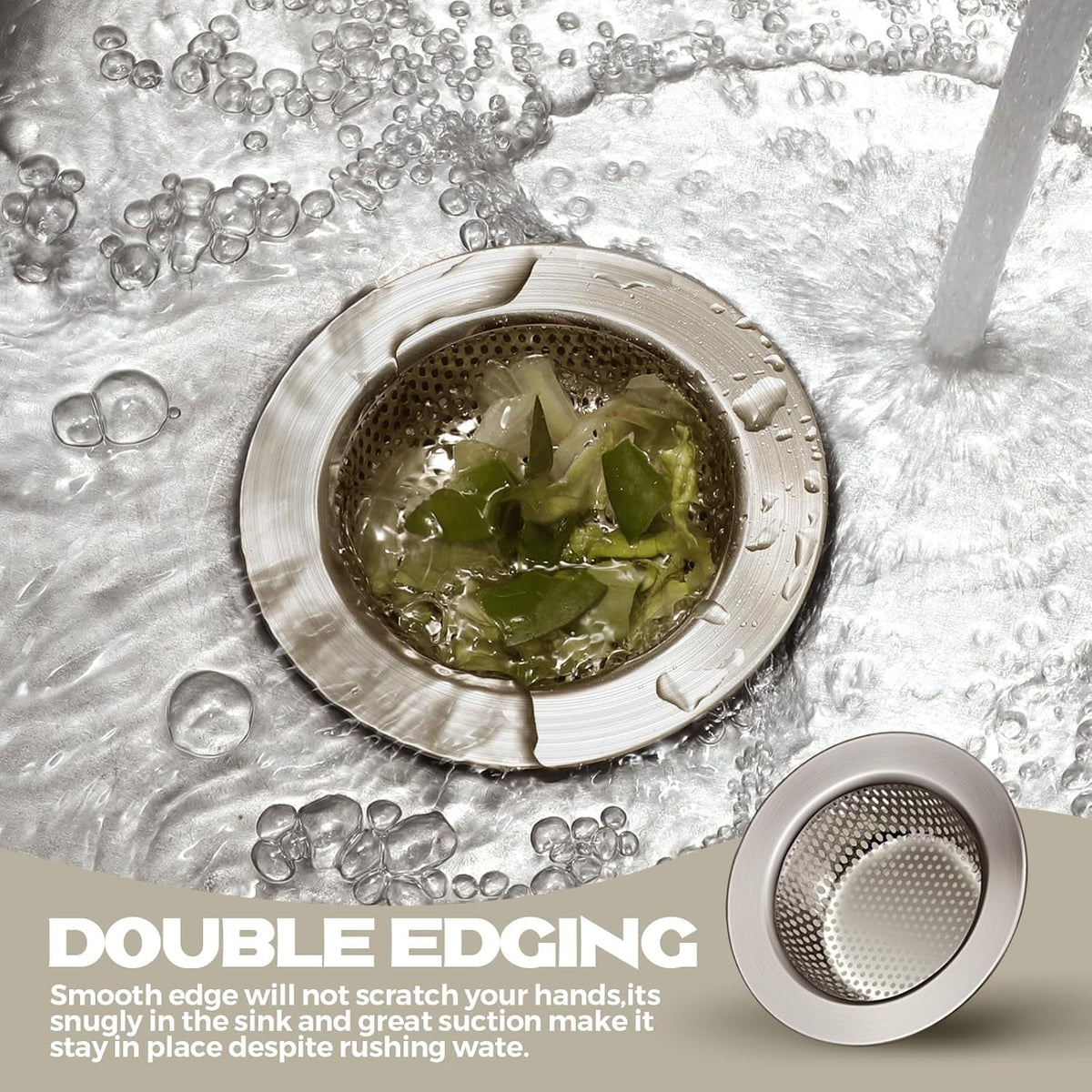 Retisee 2 Pcs Sink Strainer Stainless Steel Kitchen Sink Drain Strainer Basket Cover Mesh Hair Food