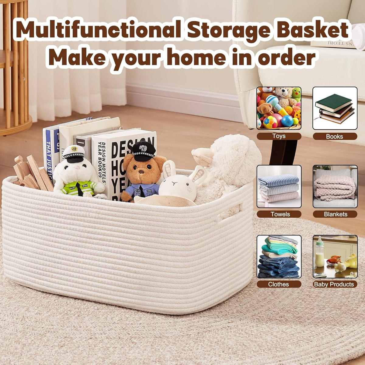 OIAHOMY Storage Basket for Shelves, Closet Cube Storage Bins Baskets for Clothes Blanket Towels