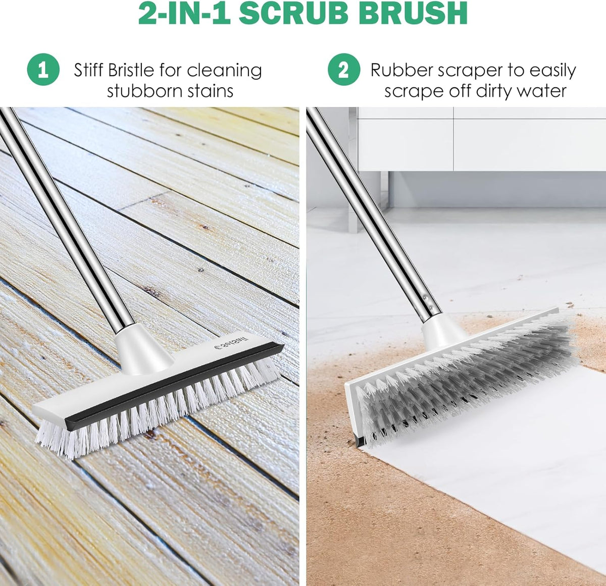 SetSail Floor Scrub Brush with 51-Inch Long Adjustable Handle 2 in 1 Scrape Brush Stiff Bristle