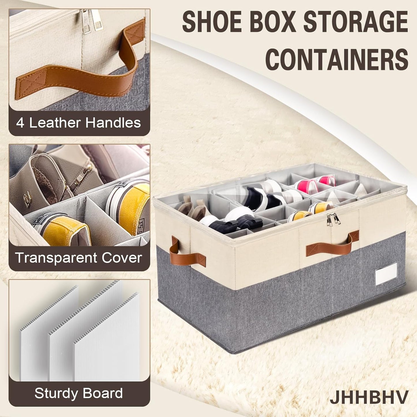 2 Pack Shoe Organizer for Closet, Adjustable Shoe Box Storage Containers, Large Foldable Shoe Bins