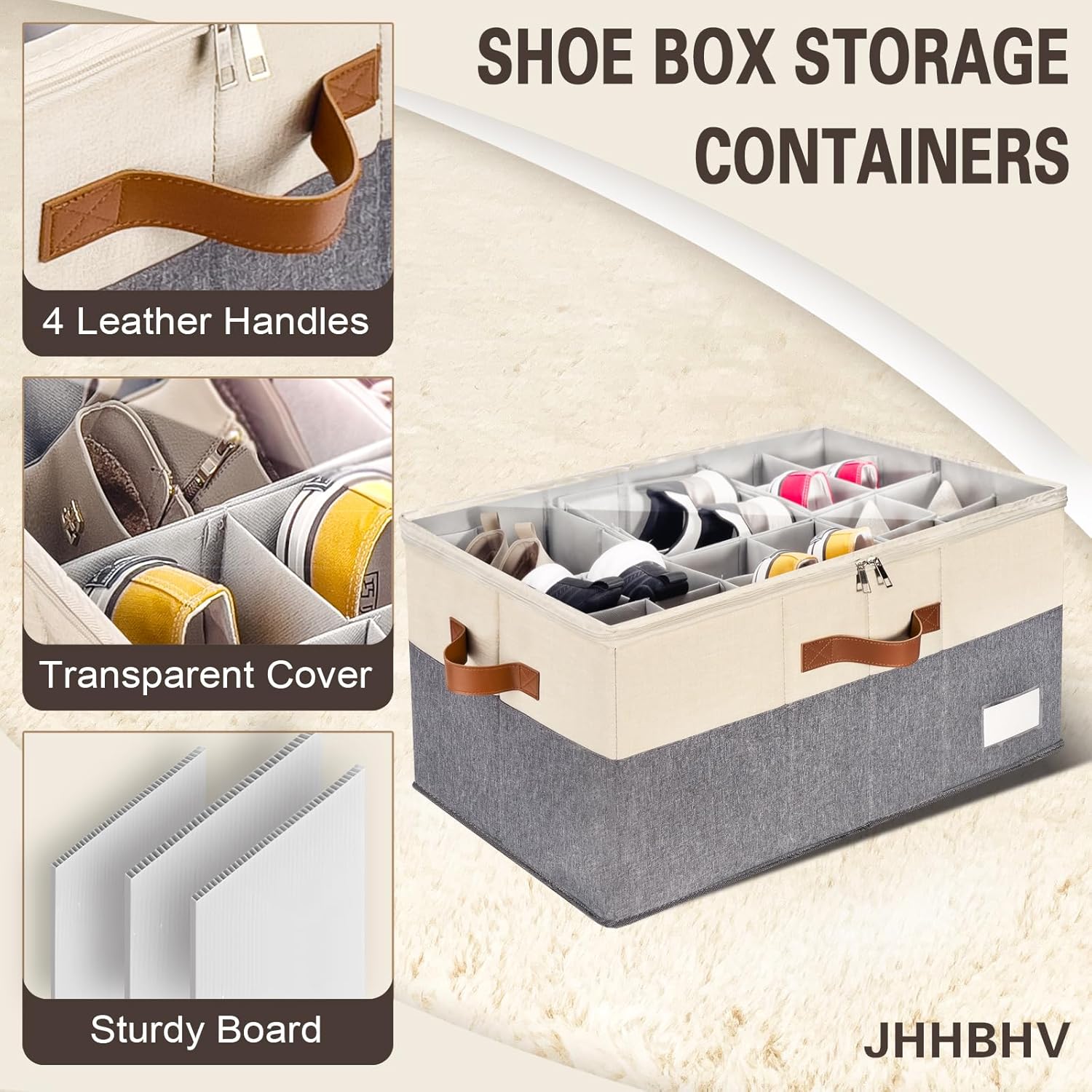 2 Pack Shoe Organizer for Closet, Adjustable Shoe Box Storage Containers, Large Foldable Shoe Bins