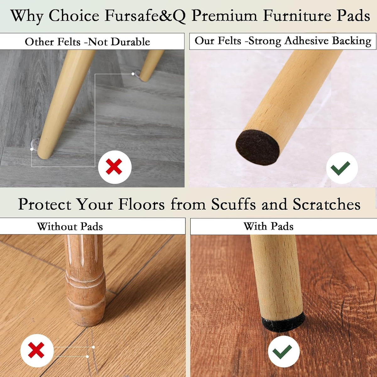 Fursafe&Q Felt Furniture Pads, Furniture Felt Pads for Hardwood Floors -Self Adhesive Chair Leg