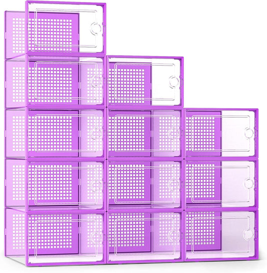 Kuject X-Large Shoe Storage Boxes Organizers Clear Plastic Stackable 12 Pack, Shoe Rack & Holder