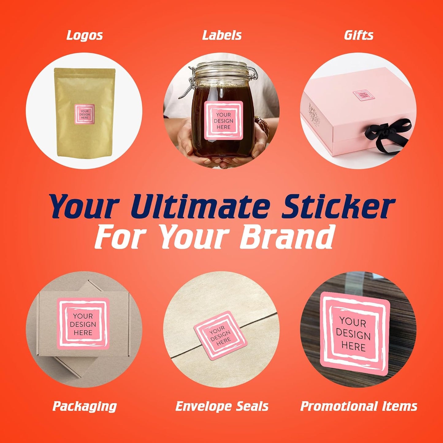 100 Custom Vinyl Stickers - Upload Your own Image, Text, Design, Logo - Personalized Logo Labels