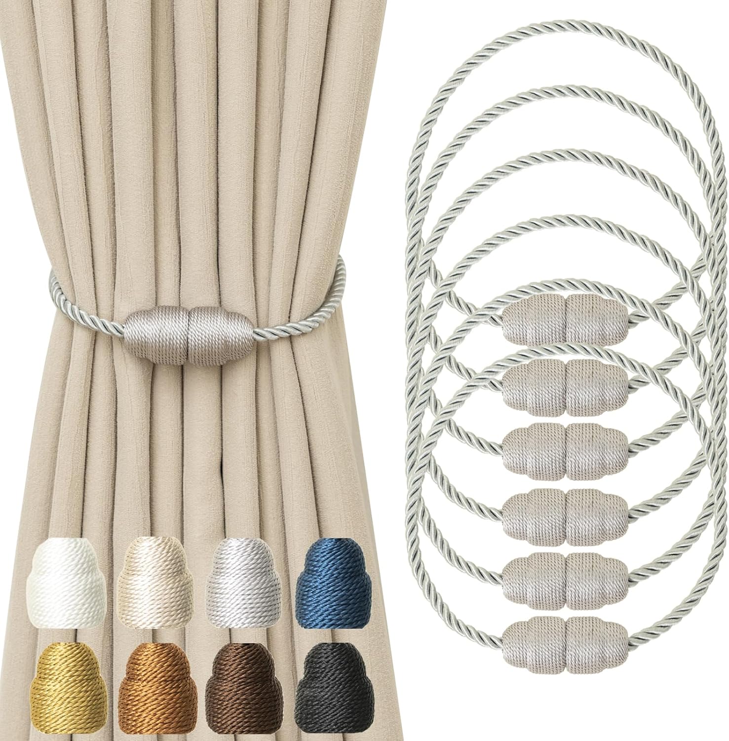 Magnetic Curtain Tiebacks Rope Curtain Tie Backs for Curtains 6 Pack Curtain Holders for Drapes