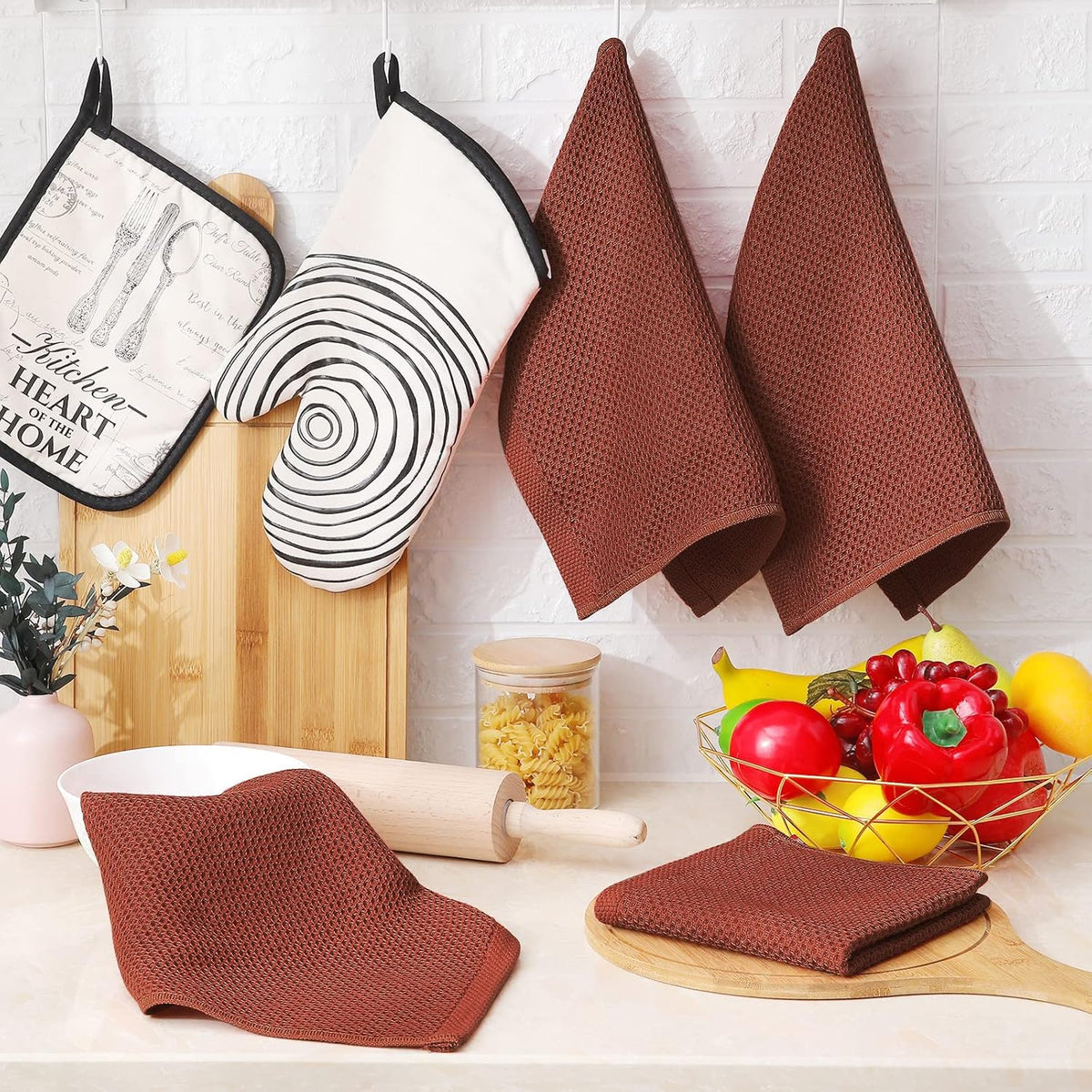 Homaxy 100% Cotton Waffle Weave Kitchen Dish Cloths, Ultra Soft Absorbent Quick Drying Dish Towels
